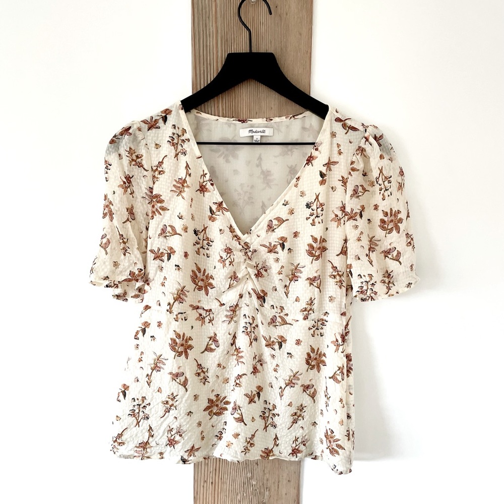 Madewell Cream Floral Puff-Sleeve Blouse